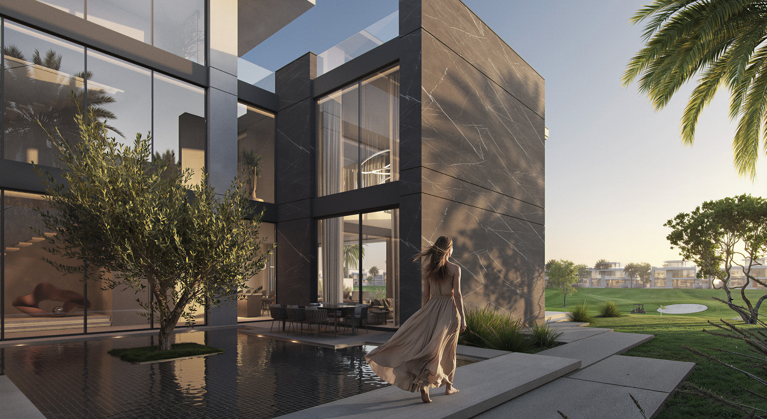 Cedarwood Estates South — courtyard and stone facade